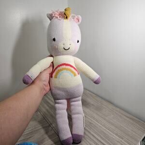 Cuddle Kind Zoe unicorn 20" Purple Rainbow knit Stuffed Animal Plush HORN RIPPED